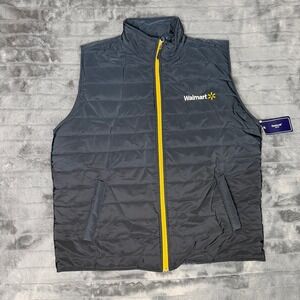 Preslow Walmart Employee Puffer Vest Navy Blue Yellow Zip Quilted Mens XG NEW